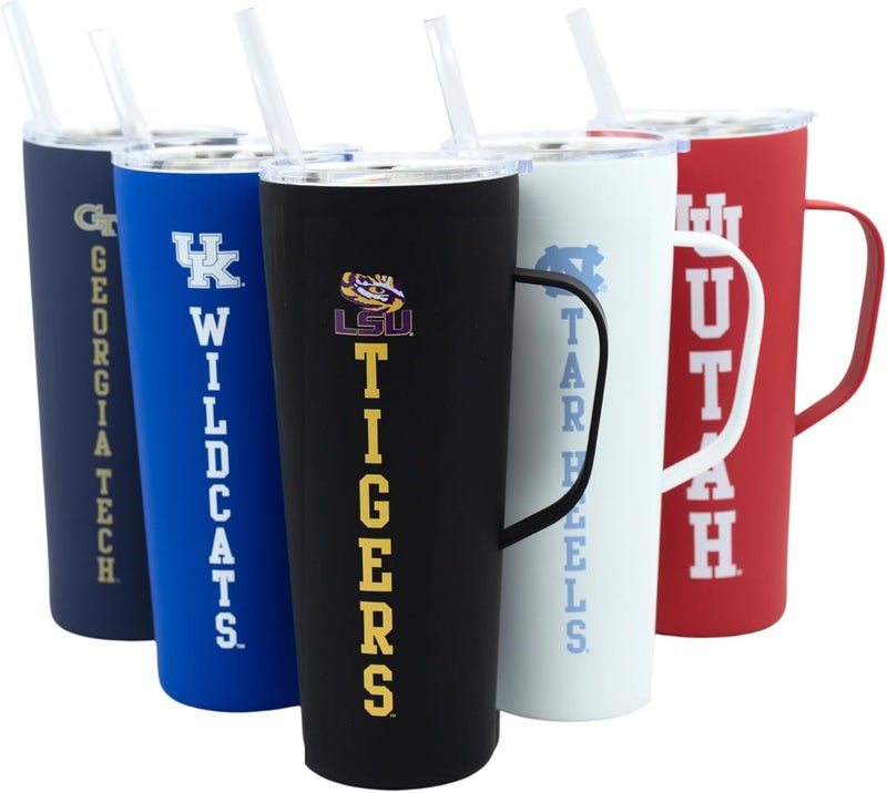 Decorvo NCAA 20 oz. Stainless Steel Tumbler with Handle - Officially Licensed Double Walled Insulated Roadie with Slide Lid and Straw (Louisiana ST - Black) - Image 1